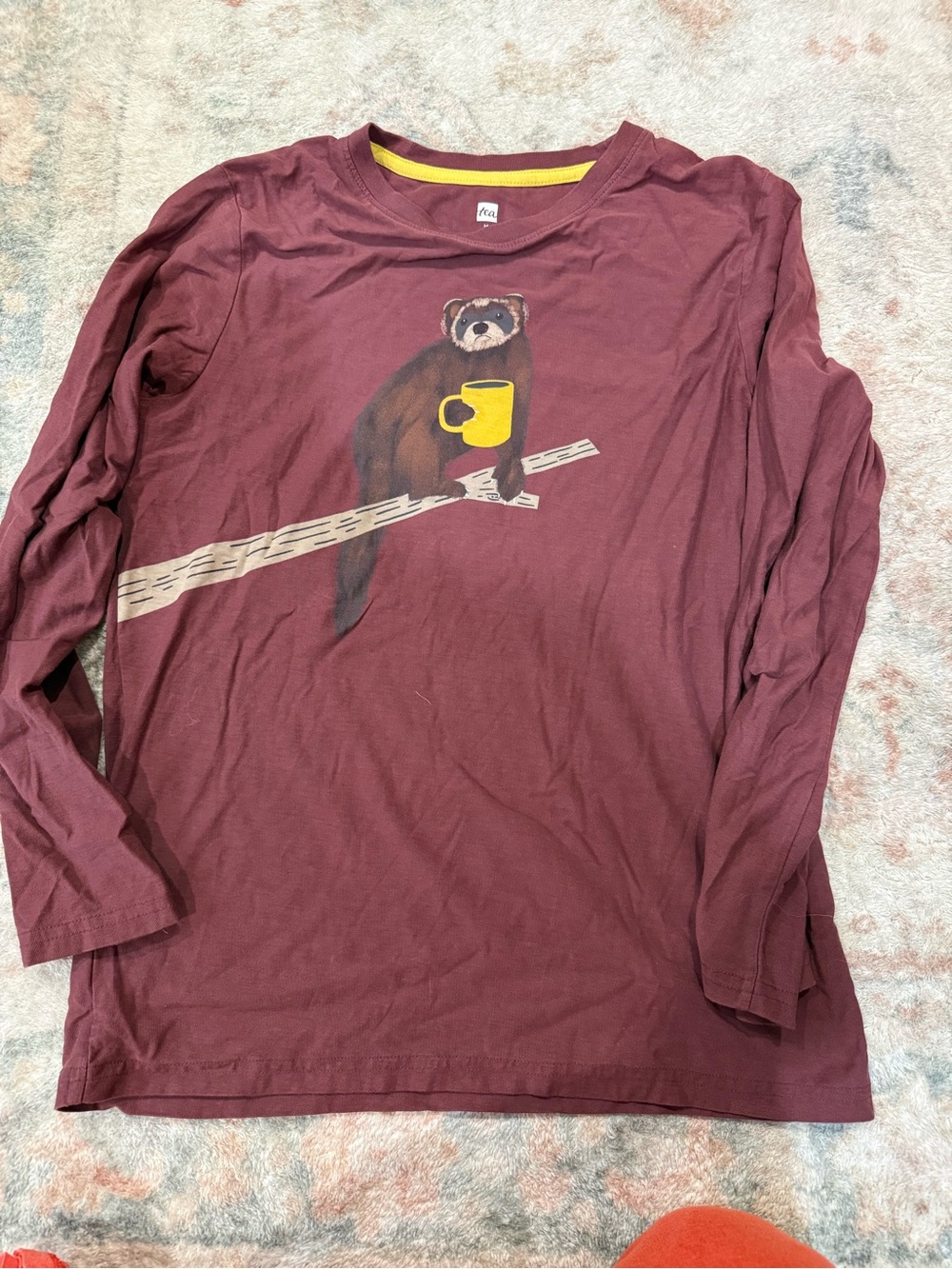 Tea collection Kids Long-Sleeve Maroon Tee with Bear & Yellow Mug Graphic